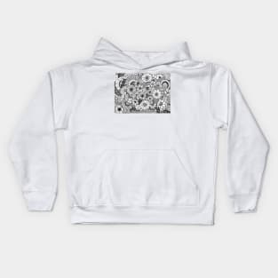 Garden doodle flower black and white Kids Hoodie